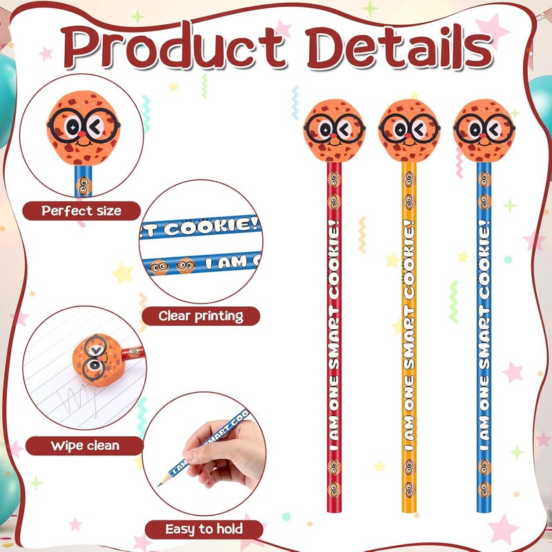 Epakh 36 Pcs Smart Cookie Pencil with Biscuit Erasers Cookie Topper Themed Pencils Cylinder Wood Pencils with Various Biscuit Element for Birthday Present Party Supplies Student Prize - Image 3